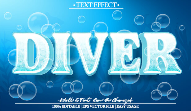 Diver Vector Text Effect Editable Alphabet Water Blue Sea Ocean Marine