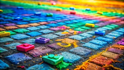 Obraz premium Tilt-Shift Photography of Colorful Chalk Drawn Numbers on Pavement for Creative Education
