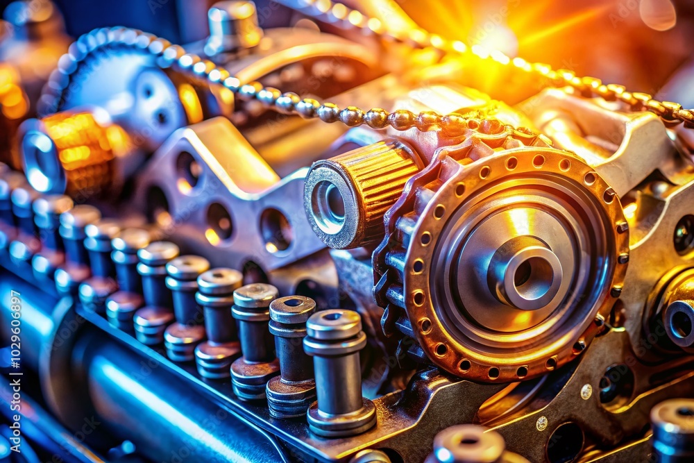 Poster timing chain synchronization in engine management - tilt-shift photography