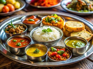 Traditional Nepalese Dal Bhat Thali in Restaurant Setting - Culinary Delight