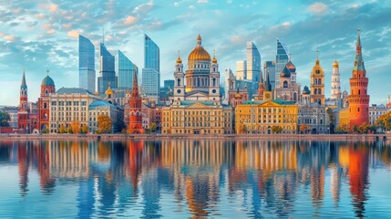 Obraz premium Moscow Skyline with Reflection