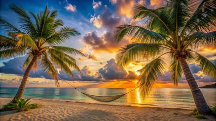 Fototapeta premium Tropical Beach Hammock Paradise - Serenity and Relaxation in Nature's Beauty