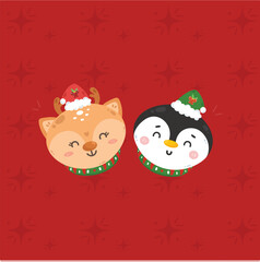 Cute Christmas Characters on Background