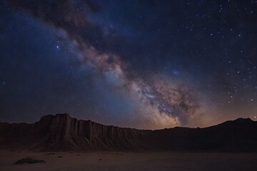 Fototapeta premium Time-Lapse of Milky Way Over Desert. Celestial Sky and Stars.