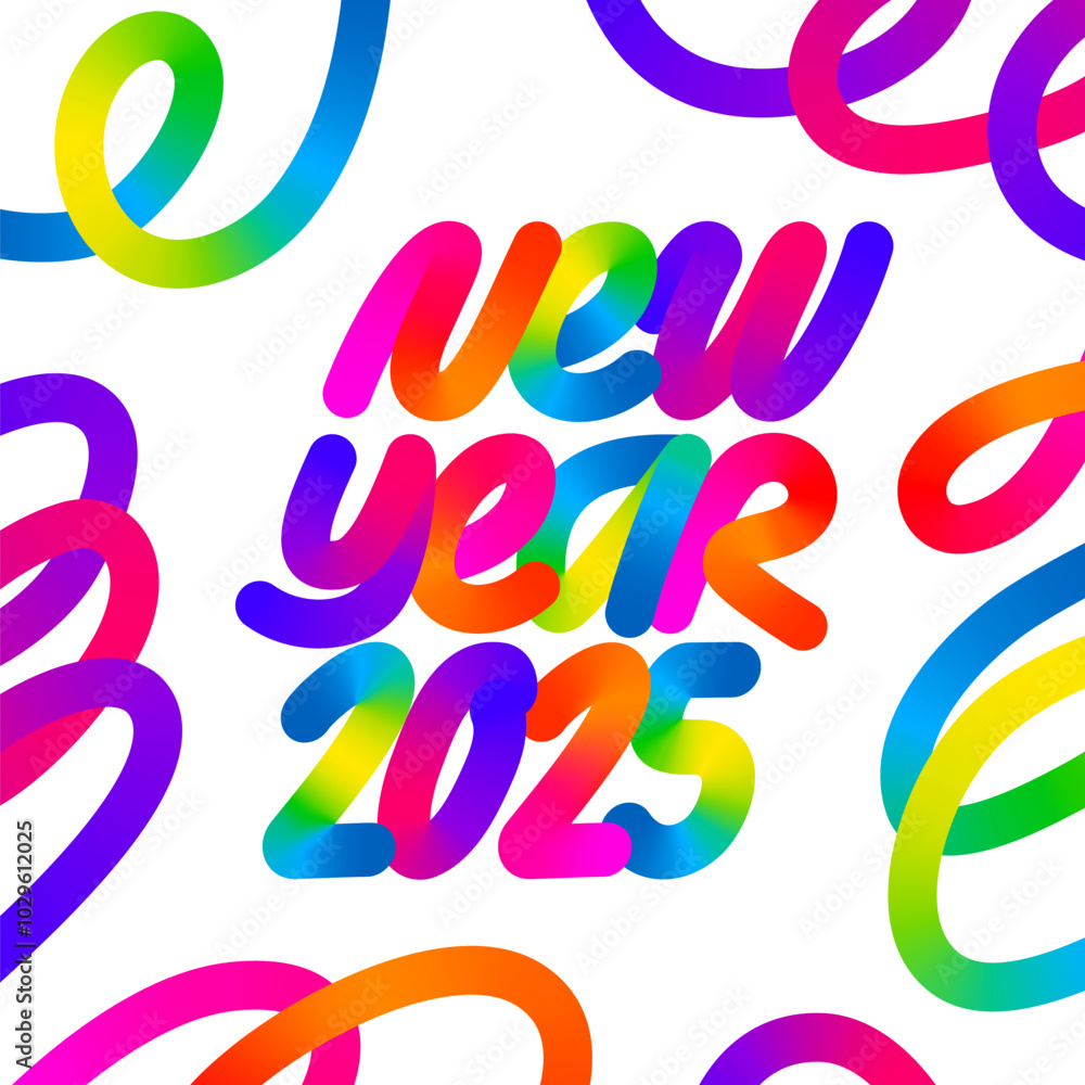 Aufkleber 2025 new year poster with abstract gradient art. rainbow-colored creative frame and neon linear lett