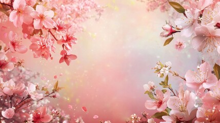 Obraz premium A serene background featuring blooming cherry blossoms with a soft, pastel backdrop.