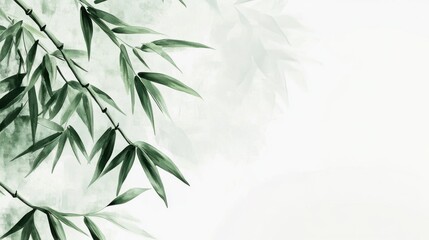 Obraz premium A serene depiction of bamboo leaves against a soft, light background.