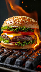 hamburger on a wooden background