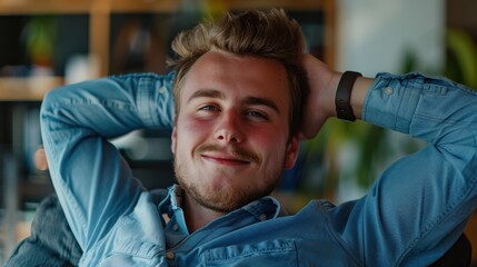 Obraz premium Professional feeling relaxed and motivated after completing a project, enjoying a cheerful mindset and taking a break to promote mental well-being