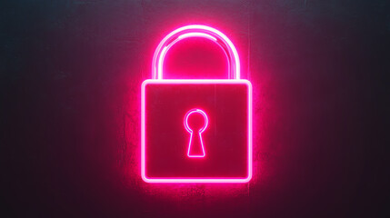 A neon pink lock symbol on a dark background, representing security and protection in the digital age. The vibrant color adds a modern touch to the classic lock icon.