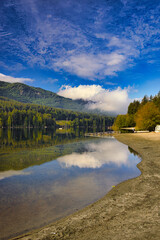 First fall color Westwood Lake Park, Nanaimo, Vancouver Island, British Columbia, Canada