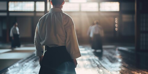 Aikido practice in a dojo with students and an instructor focused on discipline, self-defense, and respect during training sessions