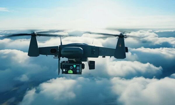 Predator Drone in Flight: Majestic view of a military drone soaring through the clouds, showcasing its powerful design and advanced technology. A symbol of modern warfare and aerial surveillance.