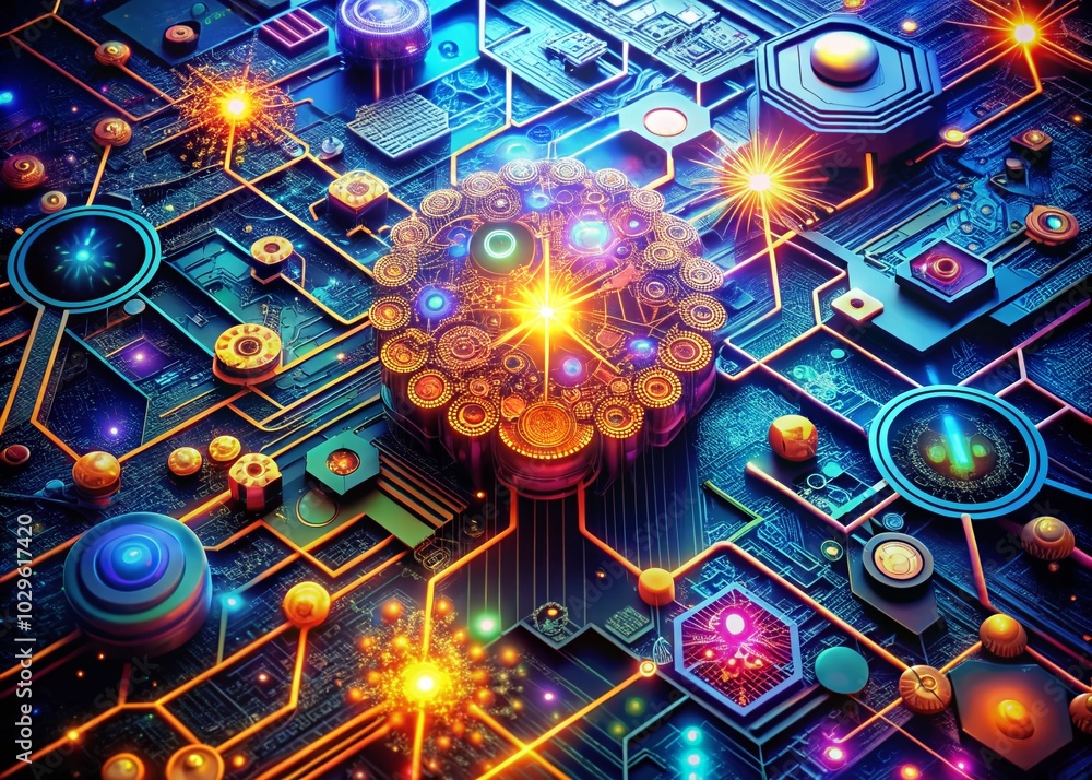 Poster vibrant machine learning symbols in high dynamic range for technology and innovation concepts