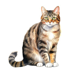 Obraz premium Realistic Watercolor Illustration of a Tabby Cat - Ideal for Pet Lovers and Artistic Projects