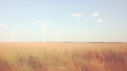 Obraz premium photo of a landscape with several tall wind turbines spread across a wide, open field