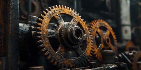Macro view of old cogwheels
