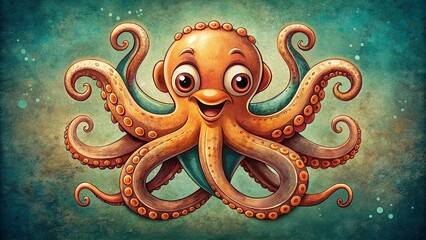 Obraz premium Vintage Cartoon Octopus Illustration in Retro Colors for Unique Wall Art Decor