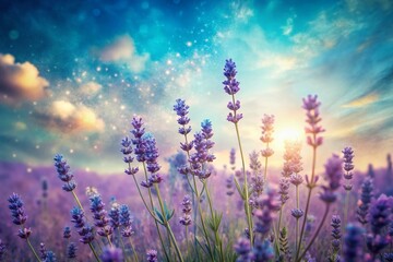 Vintage Lavender Fields in Soft Light Blue Hues for Serene Atmosphere and Relaxation