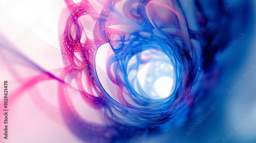 Poster abstract swirling patterns in vibrant blue and pink colors create a mesmerizing tunnel effect in a d