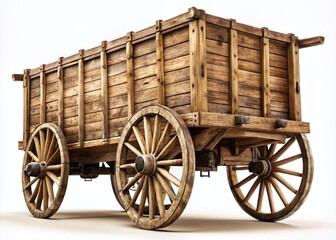 Vintage Medieval Wooden Wagon on White Background for Authentic Historical Imagery