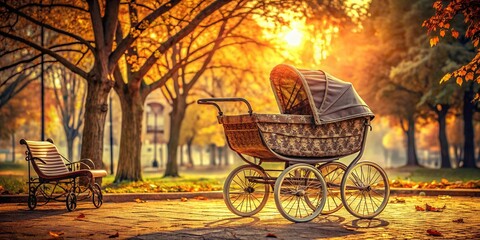 Vintage Retro Pram in High Dynamic Range with Nostalgic Charm and Timeless Elegance