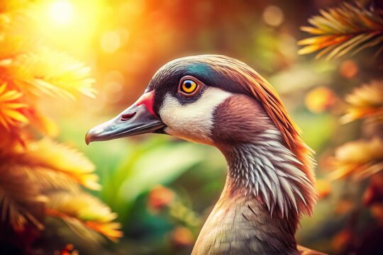 Vintage Style Close-Up of a Nilgans Head in Nature
