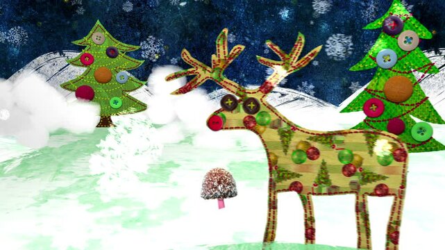 Christmas Eve. Quirky mixed media collage animation loop.