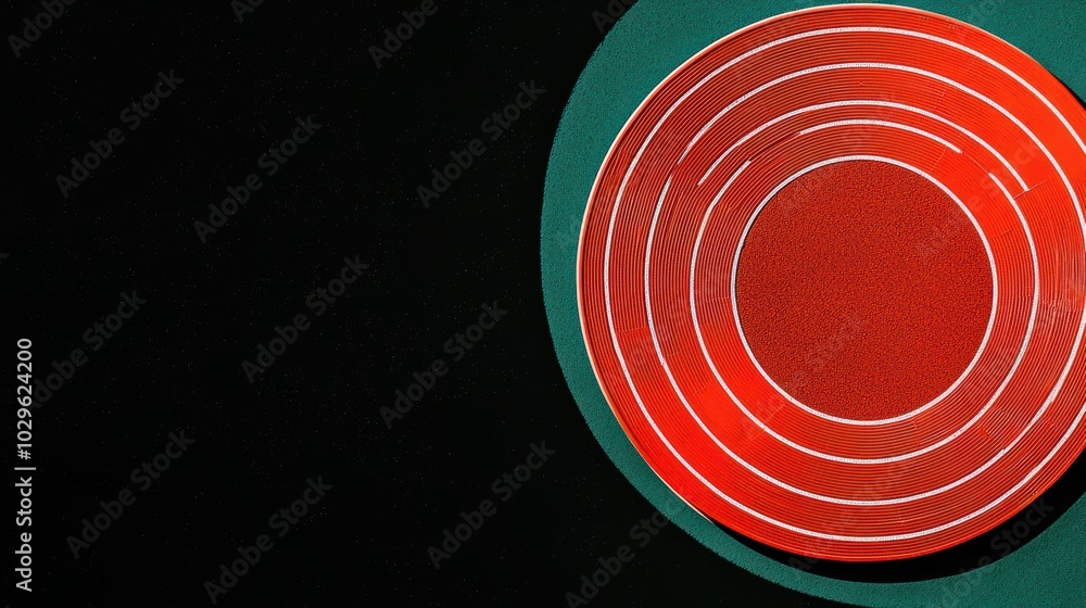 Poster abstract circular shapes in red and green tones on a black background, creating a modern and stylish