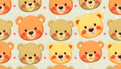Colorful cute bear cartoon seamless pattern. Retro style candy animal bears wallpaper background. Fun repeat texture print design isolated with white highlights, png