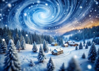 Fototapeta premium Whirlwind of Winter: Captivating Tilt-Shift Photography of a Snowy Storm in Motion