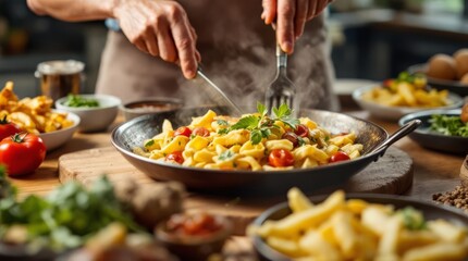 cooking in the kitchen, close up of a making delicious foods in the kitchen, food on the table