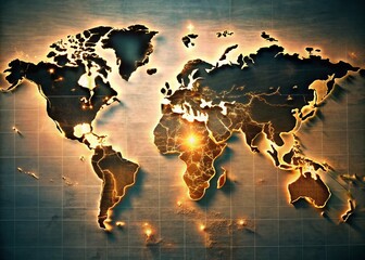 World Map with Country Borders in Low Light Photography for Stunning Visual Appeal