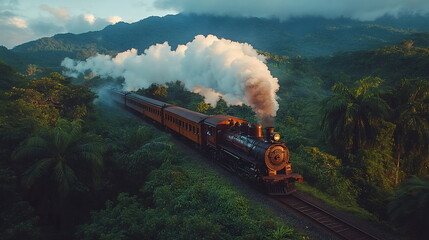 Obraz premium Through Time and Nature with a Steam Engine Journey Forward