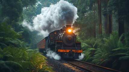 Obraz premium Through Time and Nature with a Steam Engine Journey Forward