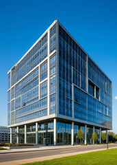 Obraz premium Office building on a background of the blue sky, business complex, headquarters building of a large corporation