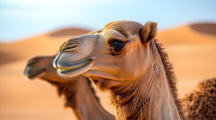 Obraz premium Camel Safari in Rajasthan Desert, Dunes at Sunset