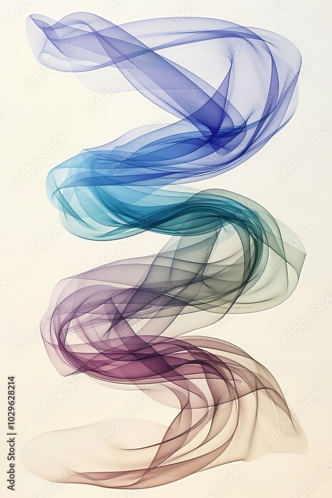 Poster delicate fabric flows gracefully in vibrant hues, creating abstract shapes that intertwine. the soft