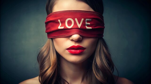 The Price of Love: Blindfolded Woman with 'LOVE' Written, Symbolizing Devotion, Emotional Blindness, and the Hidden Pain of Unrequited Love