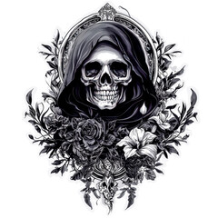 Obraz premium Skeleton Holding Flowers - Memento Mori Themed Art
