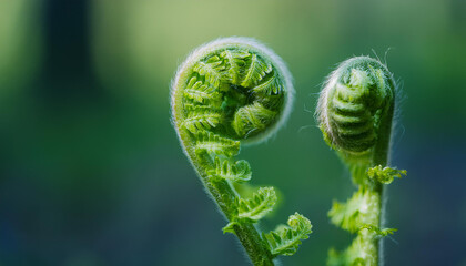 Close-Up View of Fresh Green Young Wild Ferns Plantation Bud