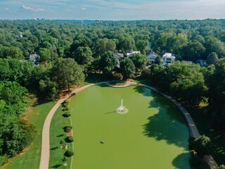 Pond and trees in Freedom Park, Charlotte, North Carolina, United States.