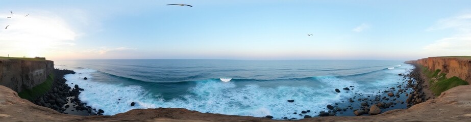 360 degree Cliffside Ocean View, 360 degree photo. HDRI spherical panorama.