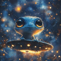 Interstellar Adventure: A Cute Alien's Journey Through the Cosmos