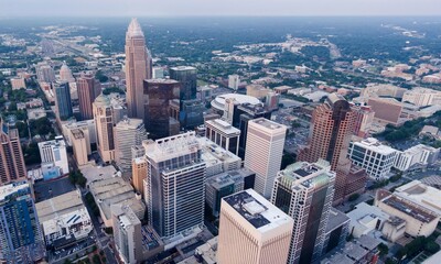 Downtown Charlotte city skyline of skyscrapers, Charlotte, North Carolina, United States.