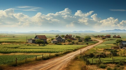 Rural Road Leading to a Small Town