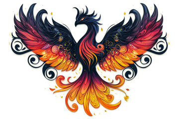 Obraz premium Fiery Phoenix Bird Soaring with Wings Spread Wide