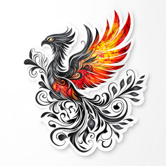 Naklejka premium Phoenix Rising with Intense Fire and Power