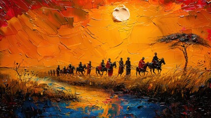 African Sunset Landscape Painting
