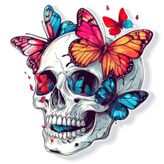 Fototapeta premium Transformation and Life: Skull with Butterflies